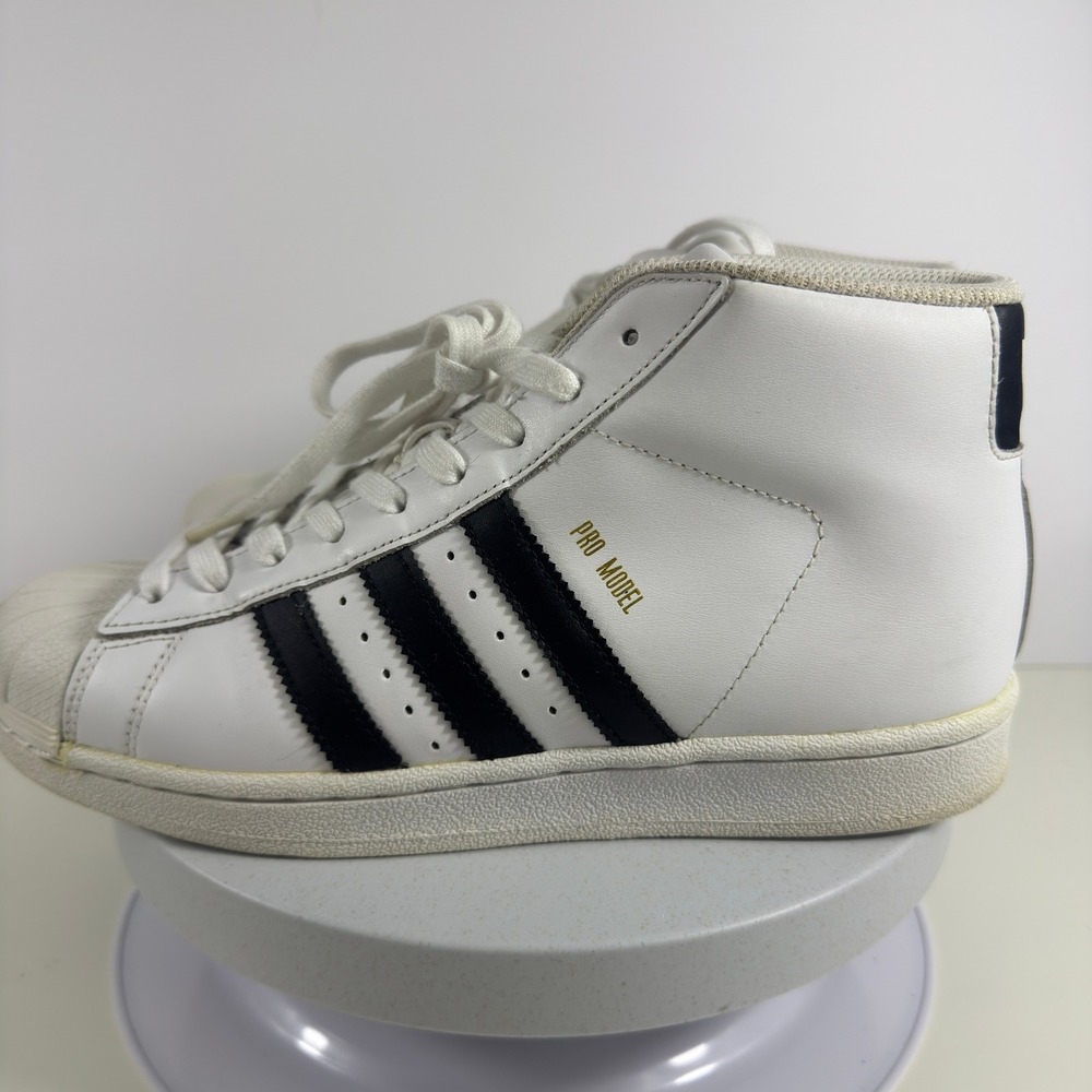 Adidas Pro Model Mid Sneakers Shell Toe Leather Men White Black Size 7 - Picture 2 of 15